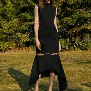 New Black Asymmetrical Hem Zip Back Dress